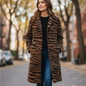 Michael Kors Zebra Pattern Pea Coat